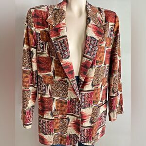 Vintage 80s Briggs Abstract Patchwork Blazer Boho Artsy Jacket Size 8
